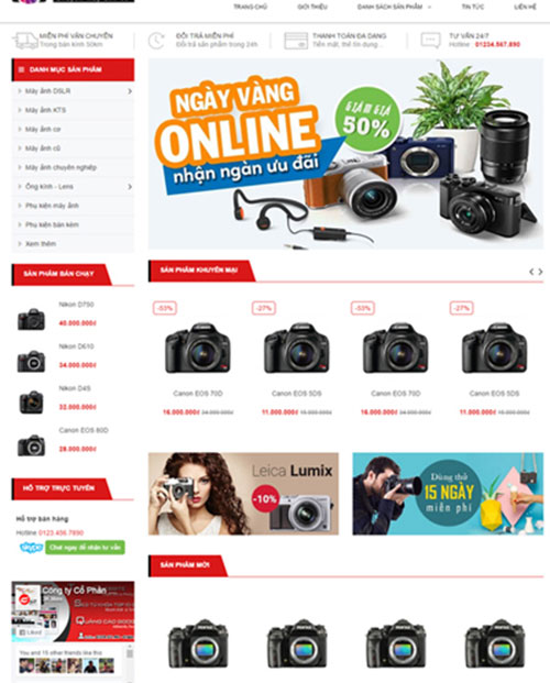 mẫu website mua bán máy ảnh